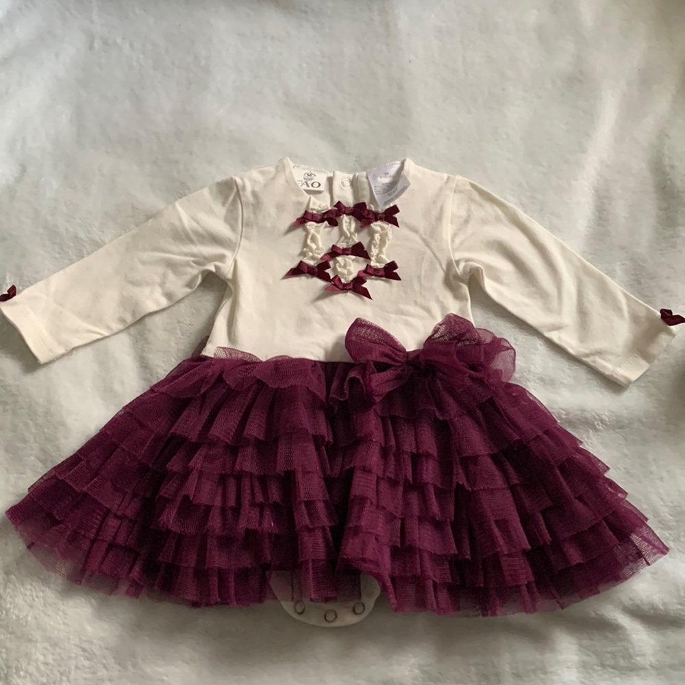 FAO Schwarz White And Purple Baby Girl Dress Bodysuit 3 Months